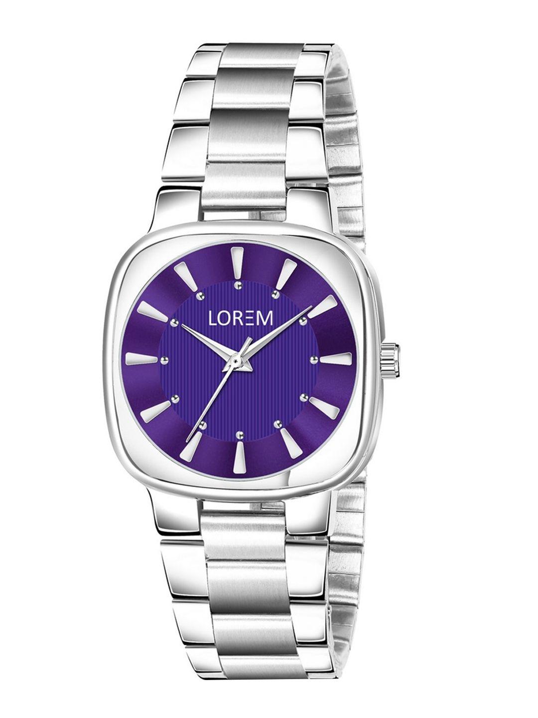 lorem women purple dial & silver toned bracelet style straps analogue watch lr302-cm