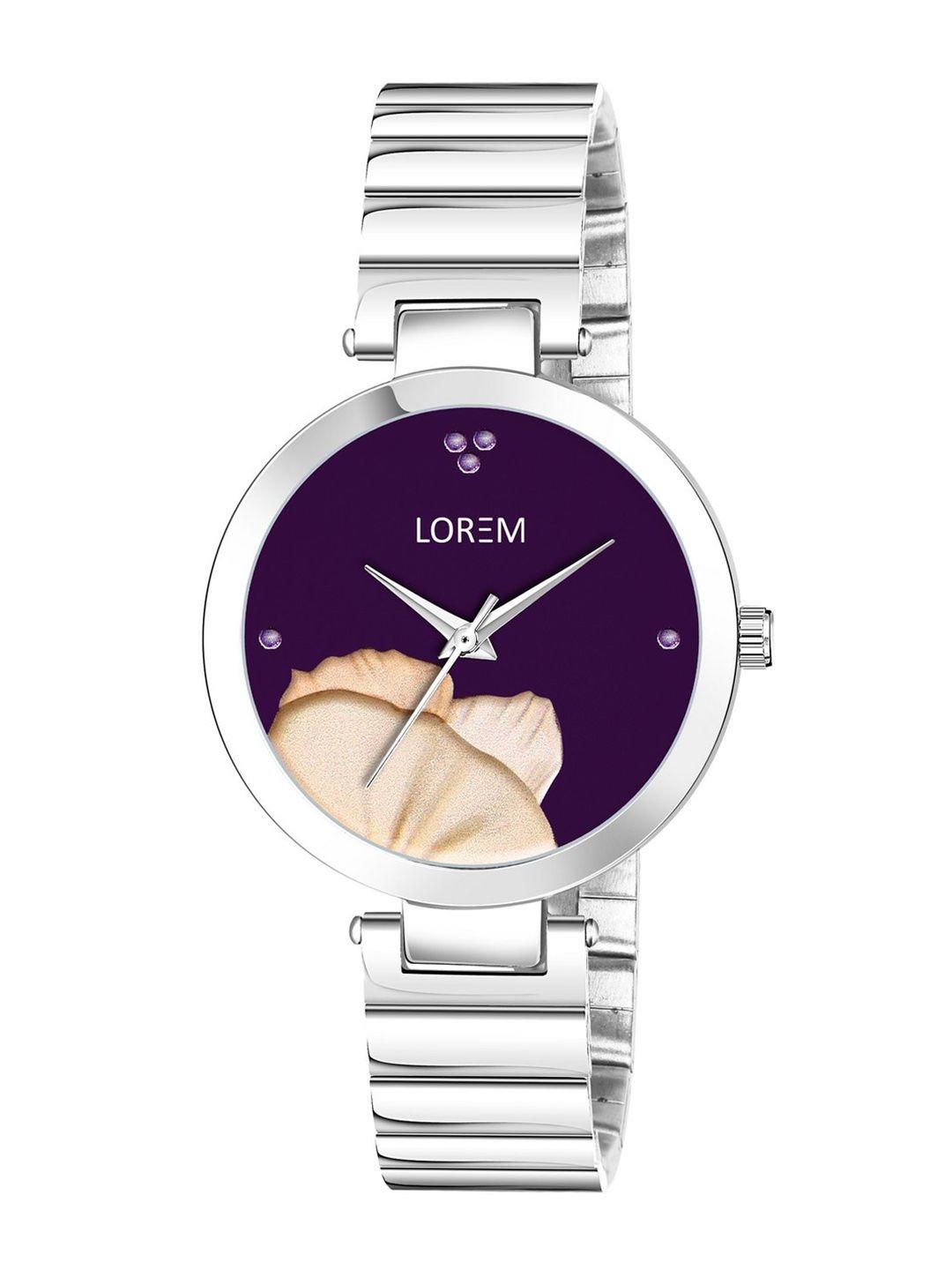 lorem women purple embellished dial & silver toned straps analogue watch lr311-cm