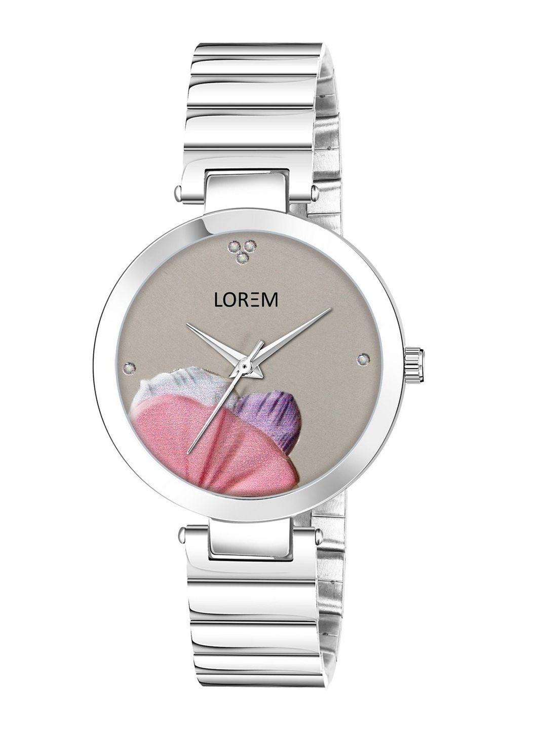 lorem women trending metal grey flower designer analog watch lr312-cm