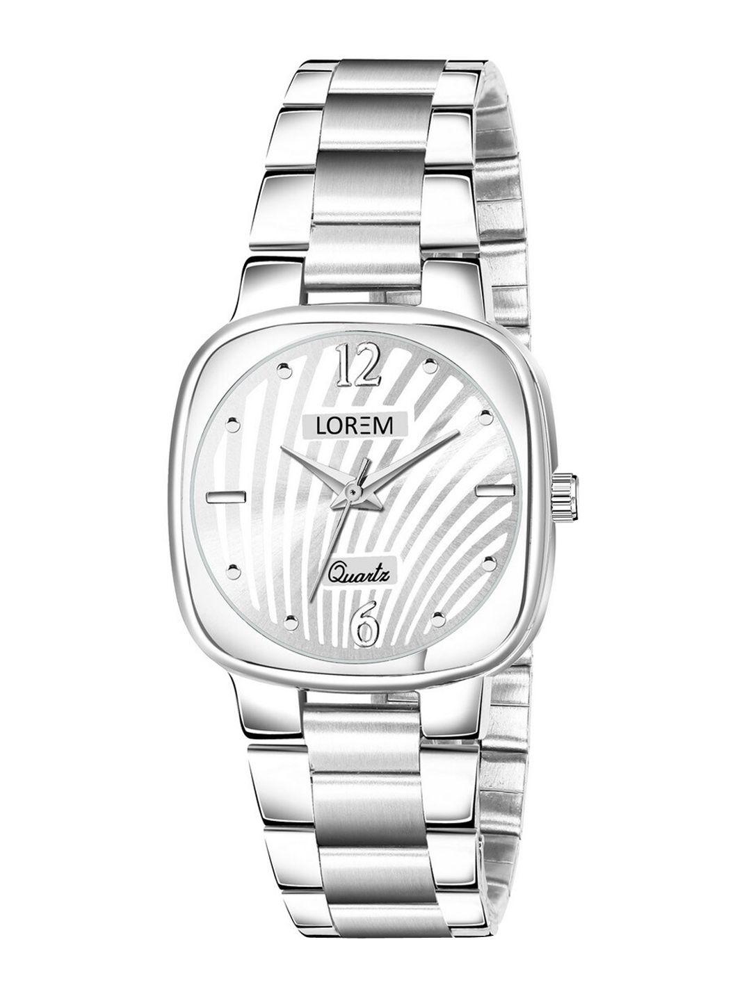 lorem women white dial & silver toned bracelet style straps analogue watch lr306-cm