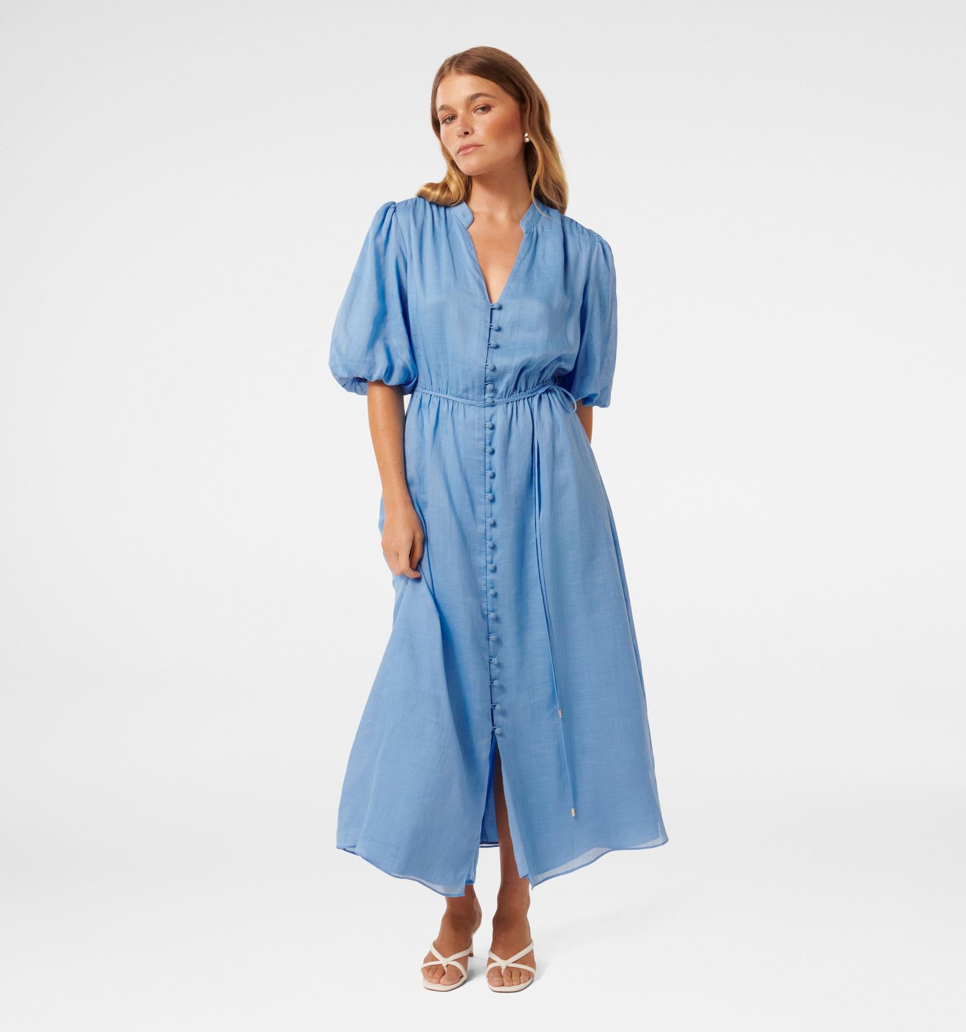 loren petite puff sleeve midi dress