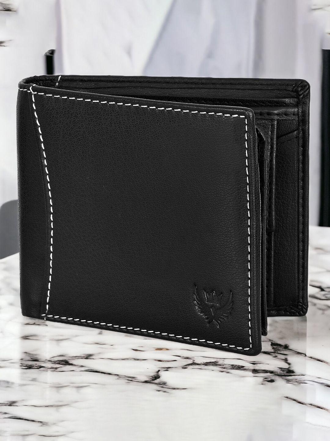 lorenz men black & white leather two fold wallet