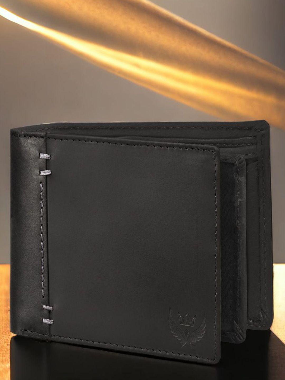 lorenz men black leather three fold wallet