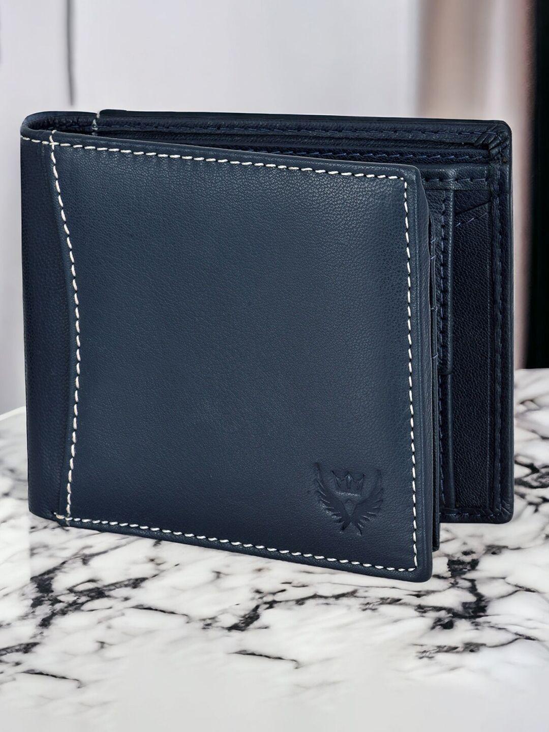 lorenz men blue leather two fold wallet