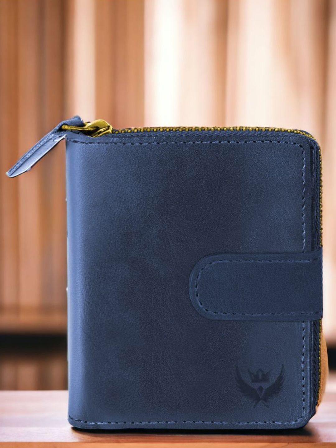 lorenz men blue leather zip around wallet