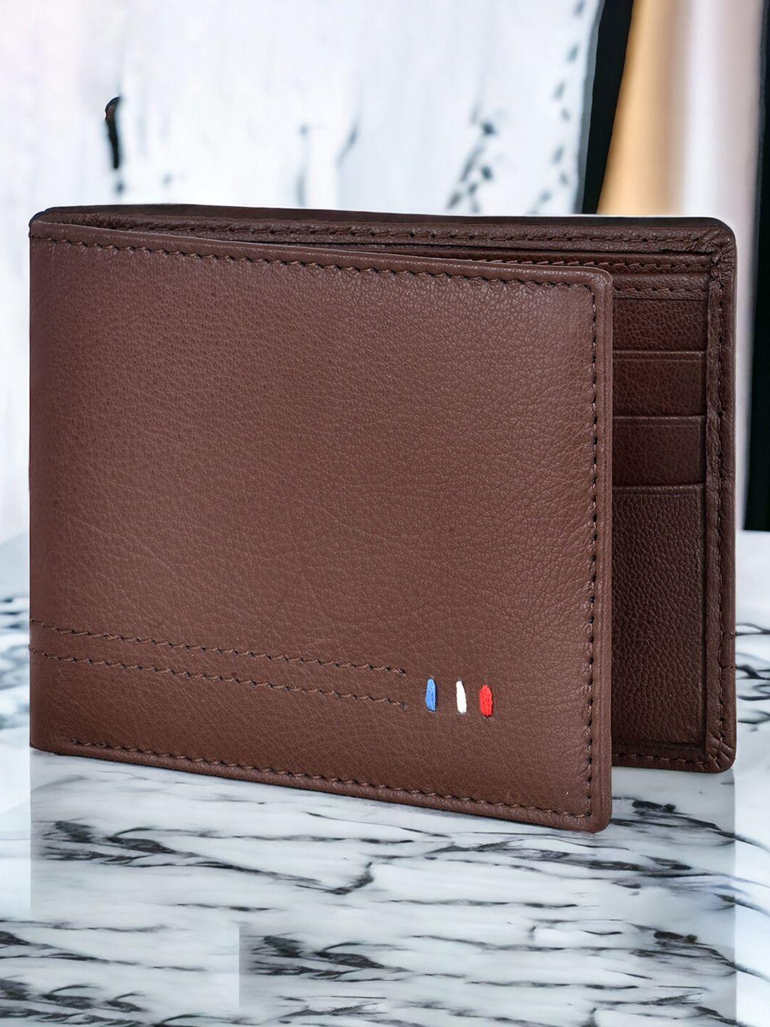 lorenz men brown & white leather two fold wallet