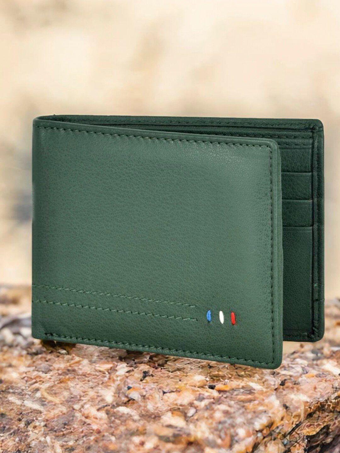 lorenz men green leather two fold wallet