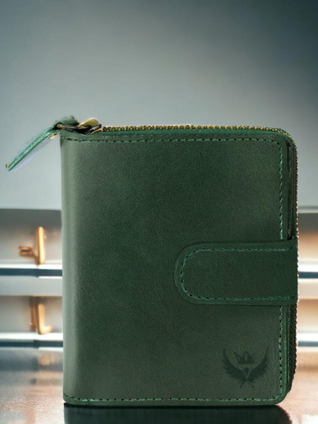 lorenz men green leather zip around wallet