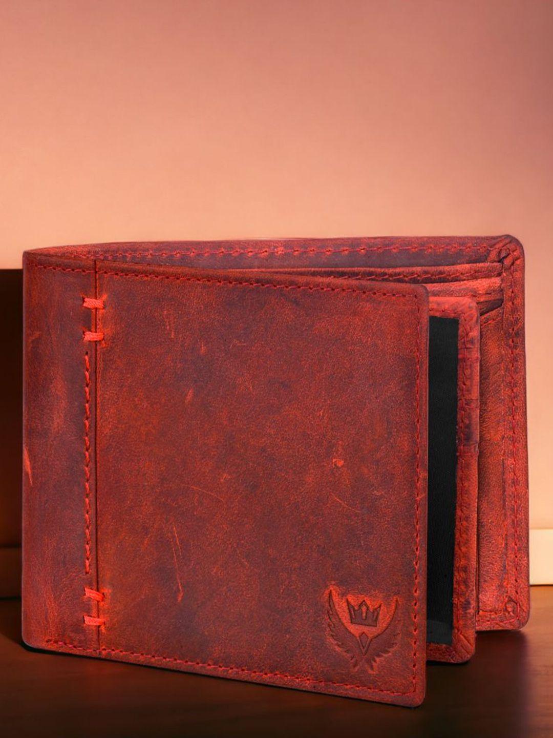 lorenz men maroon leather three fold wallet