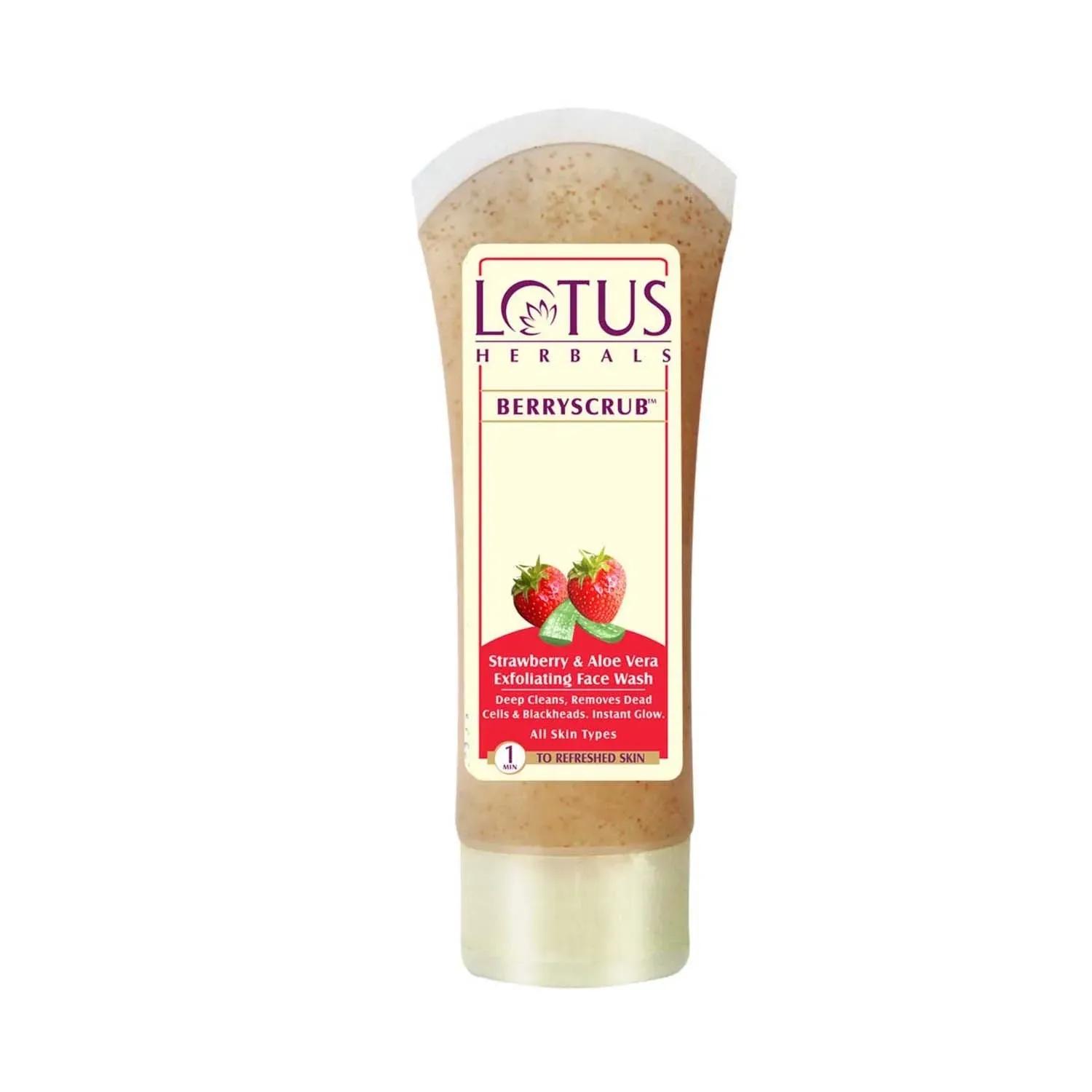 lotus herbals berryscrub strawberry & aloe vera exfoliating face wash - (80g)