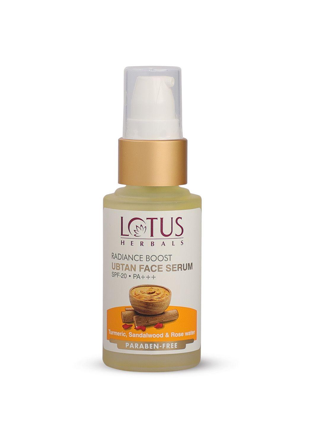 lotus herbals radiance boost spf 20 ubtan face serum with turmeric & sandalwood - 30 ml