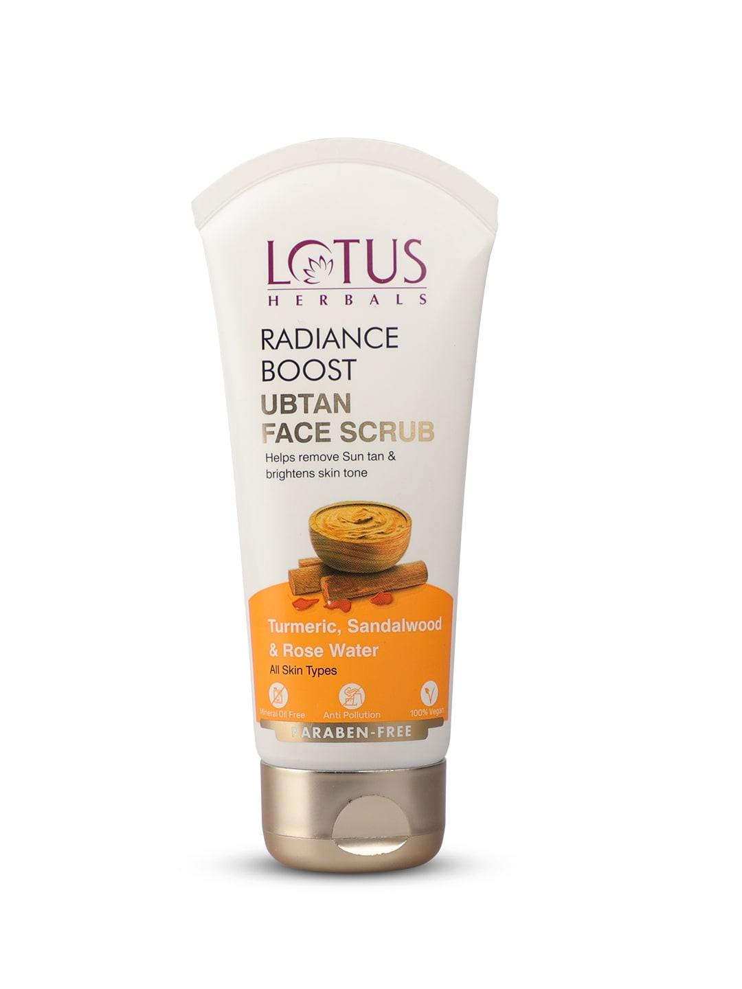 lotus herbals radiance boost ubtan face scrub to remove sun tan with turmeric - 100 g