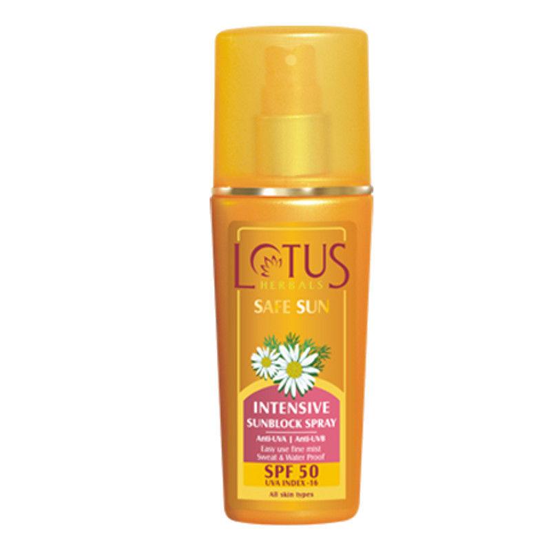 lotus herbals safe sun intensive sunblock spray spf-50 uva index - 16
