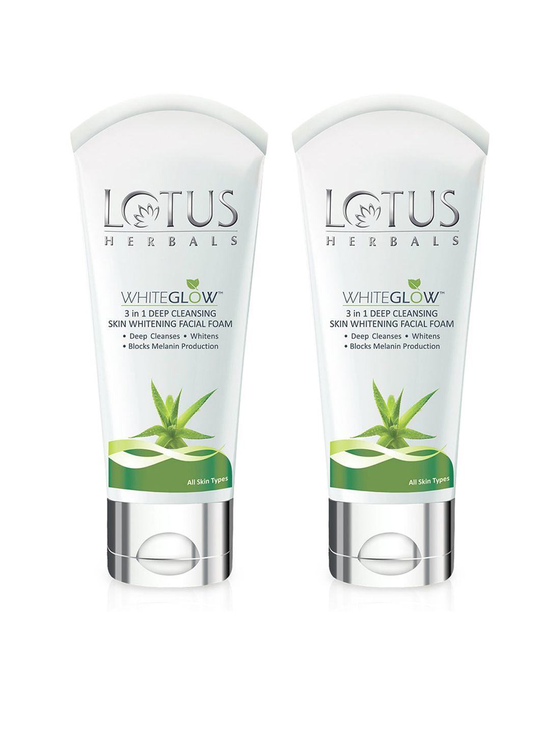 lotus herbals set of 2 sustainable whiteglow 3-in-1 skin cleansing & whitening facial foam