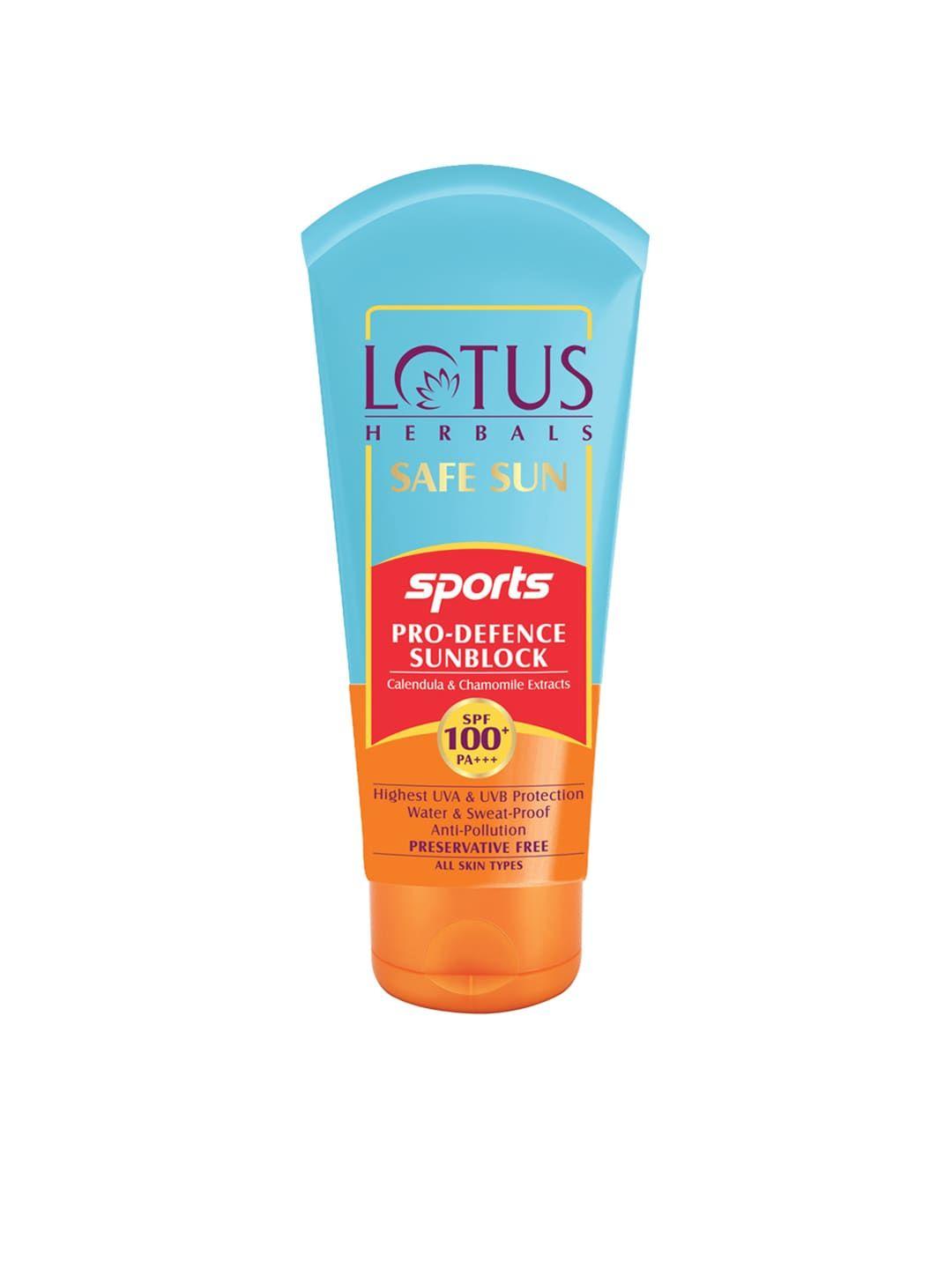 lotus herbals sustainable safe sun sports pro-defence sunblock with 100+ pa+++ 80 g