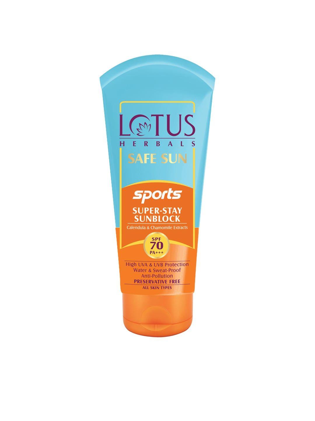 lotus herbals sustainable unisex spf 70 sports super-stay sunblock 80 g