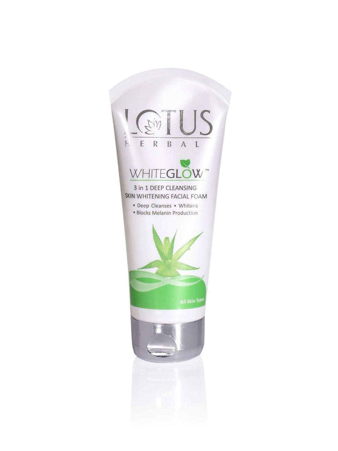 lotus herbals sustainable women white glow 3 in 1 deep cleansing skin whitening foam face wash 100 g
