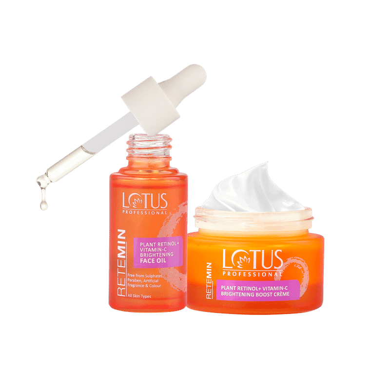lotus professional retemin plant retinol + vitamin c brightening boost creme & facial oil combo