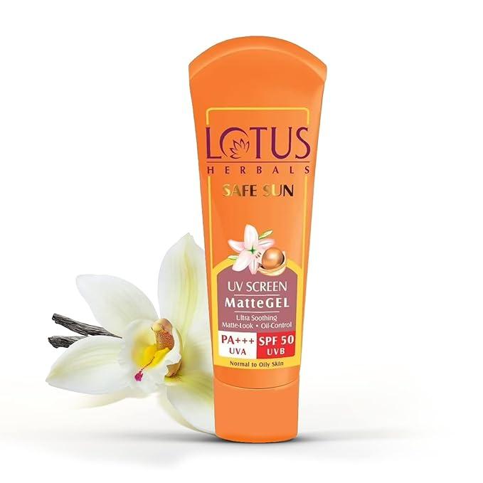 lotus herbals safe sun invisible matte gel sunscreen spf 50 pa+++ , for men & women, non-greasy, suitable for oily skin, 100g,orange