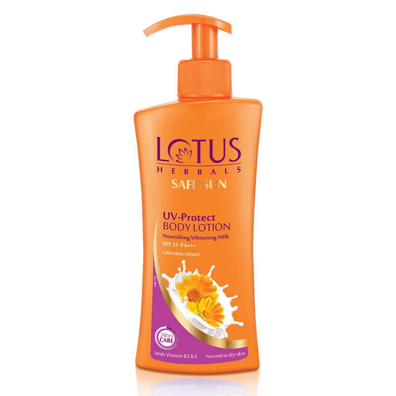 lotus herbals safe sun uv-protect body lotion nourishing whitening milk spf 25 pa+++