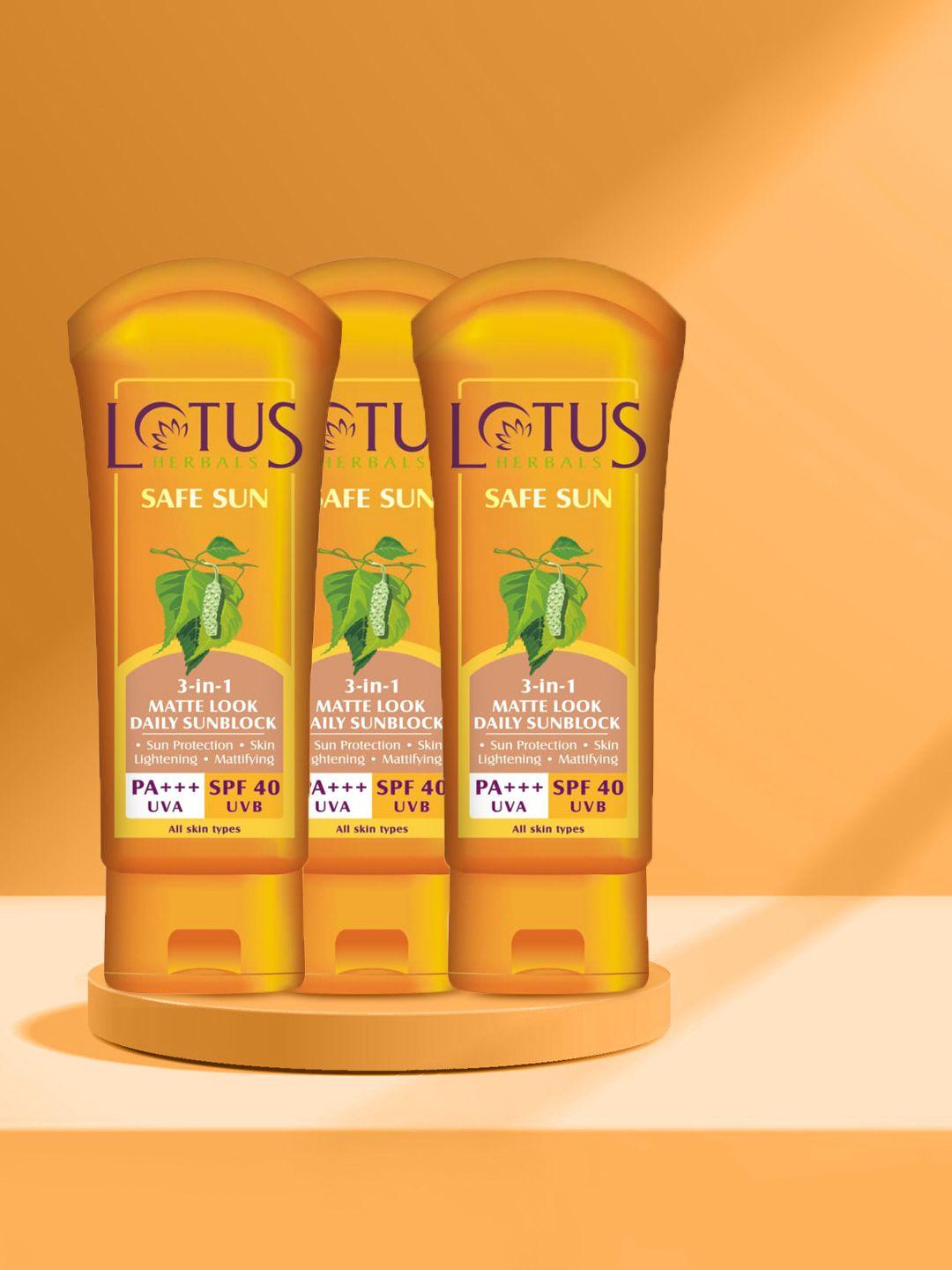 lotus herbals set of 3 safe sun 3-in-1 matte-look spf 40 daily sunscreen - 100 g each