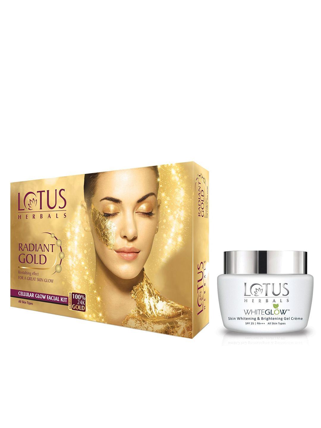 lotus herbals sustainable set of radiant gold cellular glow facial kit & spf 25 creme