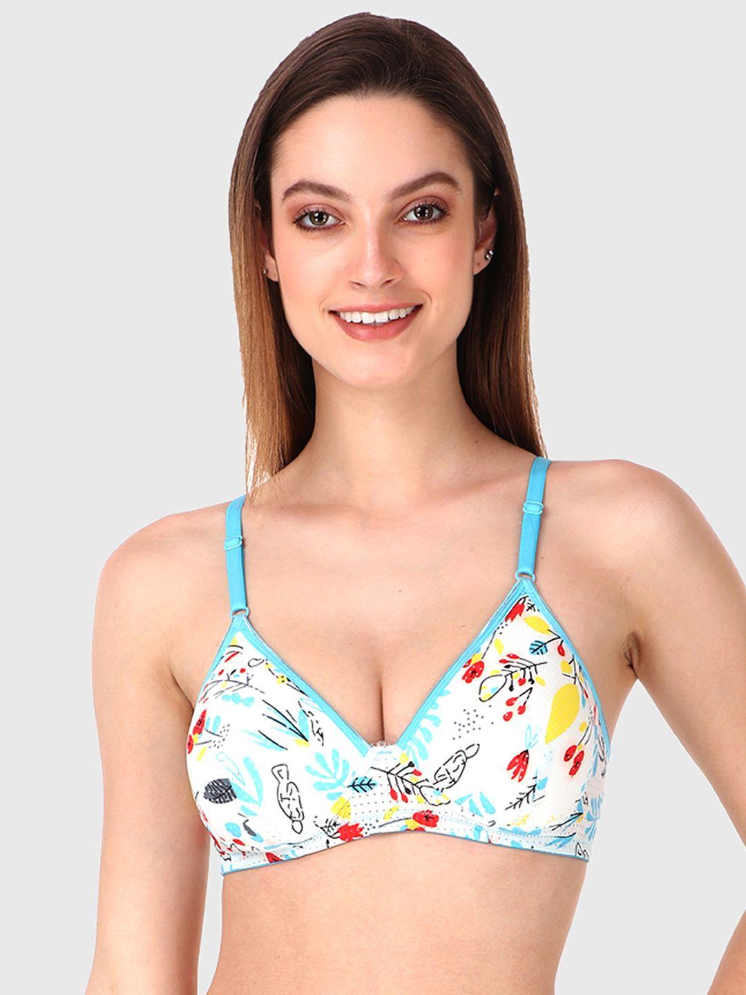 lotusleaf white & blue abstract printed t-shirt bra - lightly padded