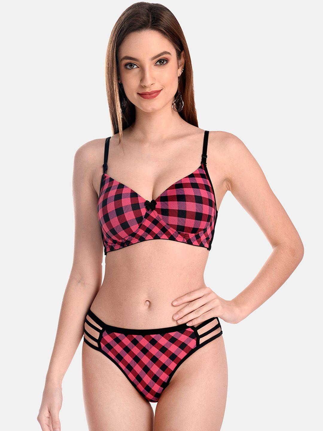 lotusleaf women checked lingerie set