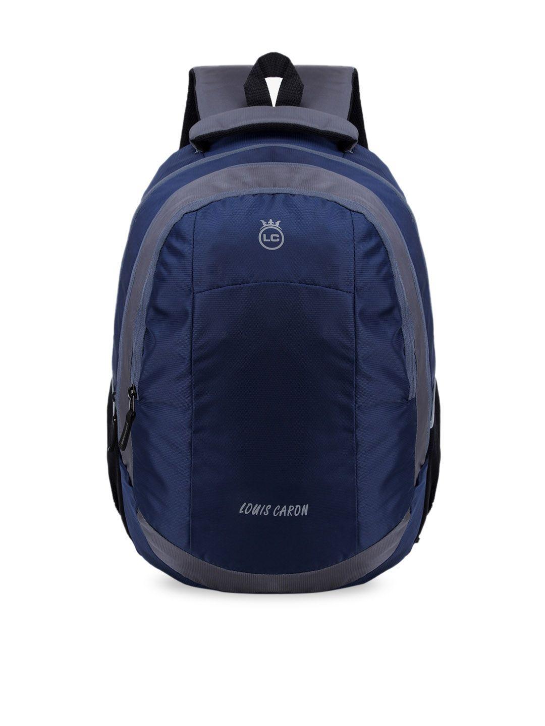 louis caron unisex navy blue & grey brand logo backpack