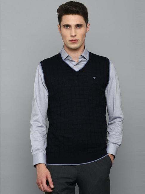 louis philippe black cotton regular fit checks sweater
