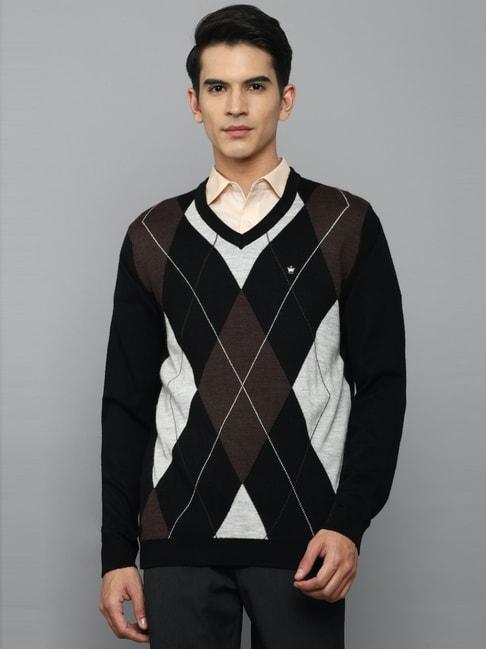 louis philippe black cotton regular fit printed sweater