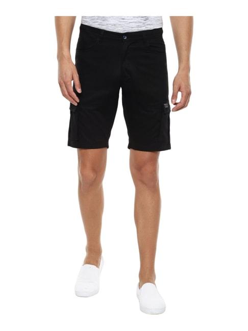 louis philippe black cotton slim fit cargo shorts