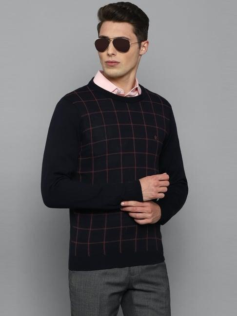 louis philippe black regular fit checks sweater