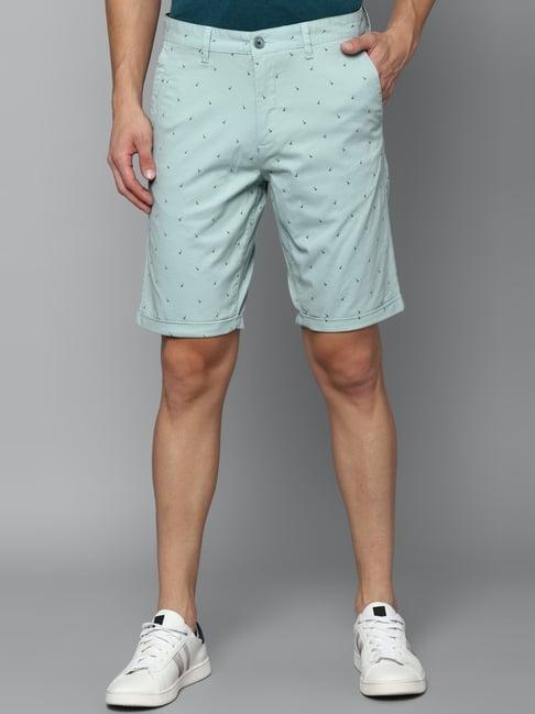 louis philippe blue cotton slim fit printed shorts