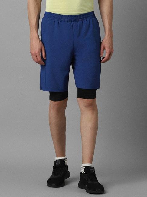 louis philippe blue slim fit shorts