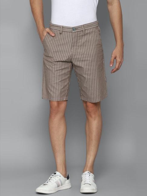 louis philippe brown cotton slim fit striped shorts
