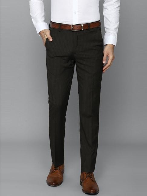 louis philippe cool black slim fit striped trousers
