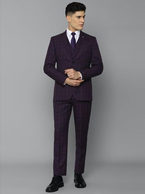 louis philippe gods & kings purple slim fit checks three piece suit