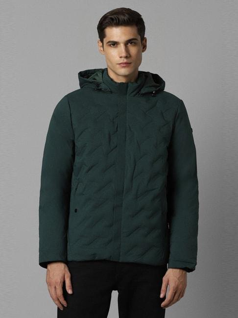 louis philippe green cotton regular fit quilted hooded jacket