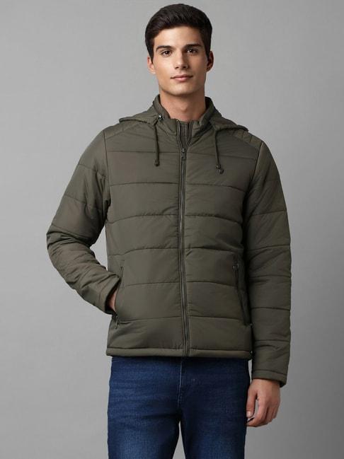 louis philippe green regular fit hooded jacket