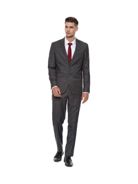 louis philippe grey checks slim fit suit