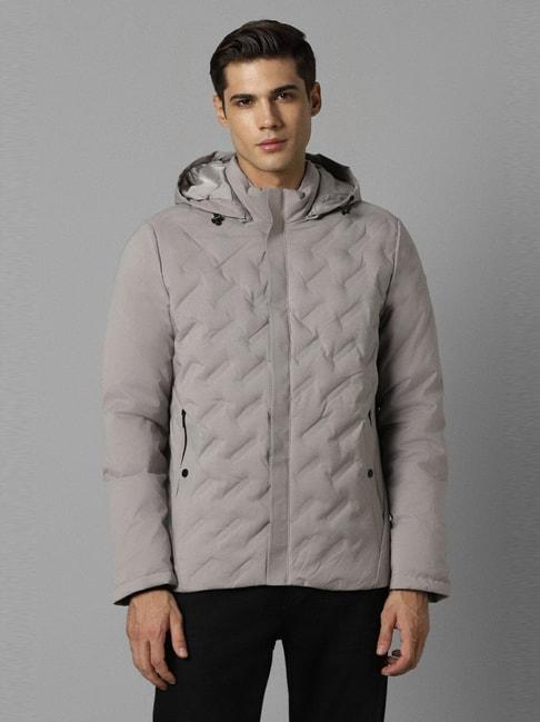 louis philippe grey cotton regular fit quilted hooded jacket