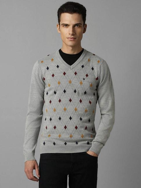 louis philippe grey regular fit printed sweater
