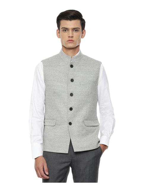 louis philippe grey slim fit self pattern nehru jacket