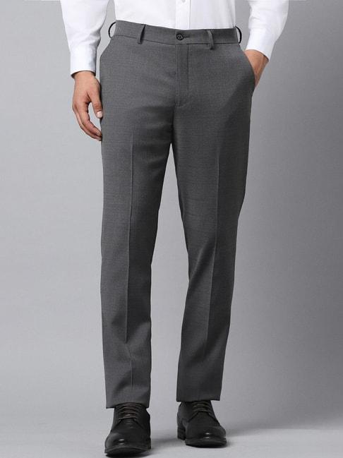 louis philippe grey slim fit texture trousers