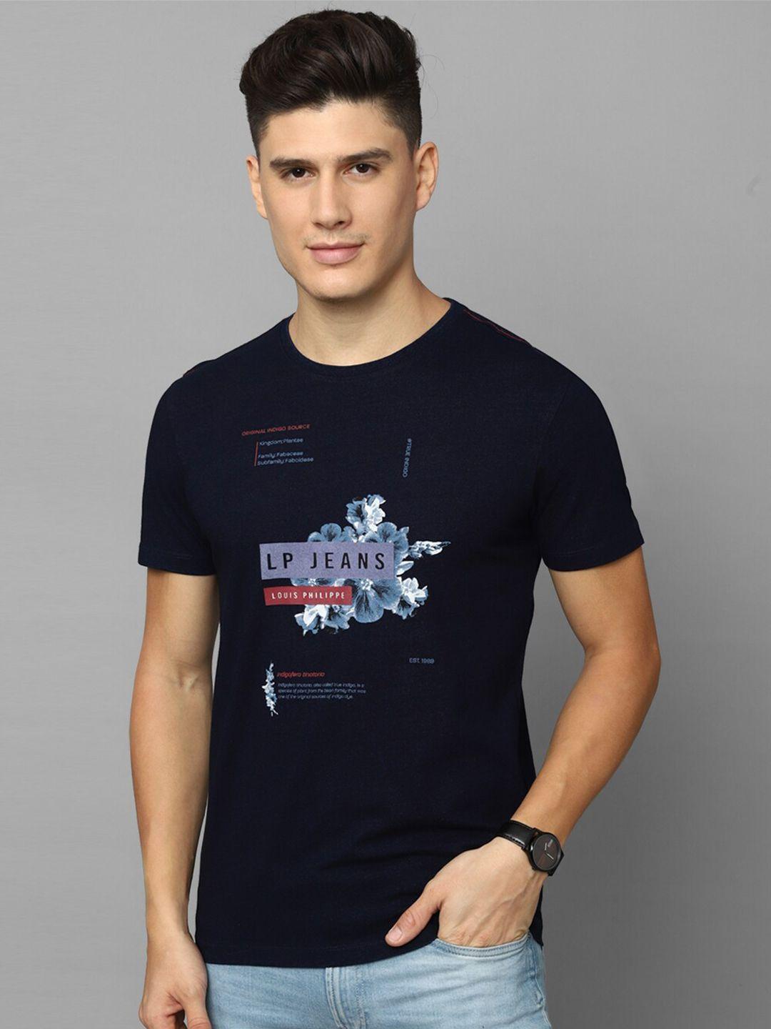 louis philippe jeans typography printed slim fit pure cotton t-shirt