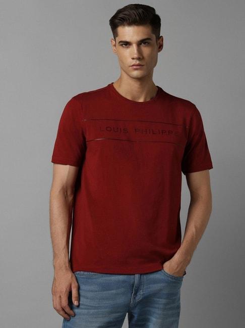 louis philippe maroon cotton slim fit printed t-shirt