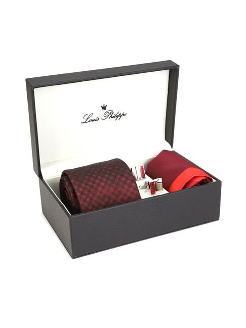 louis philippe maroon printed tie, pocket square & cufflinks - pack of 3