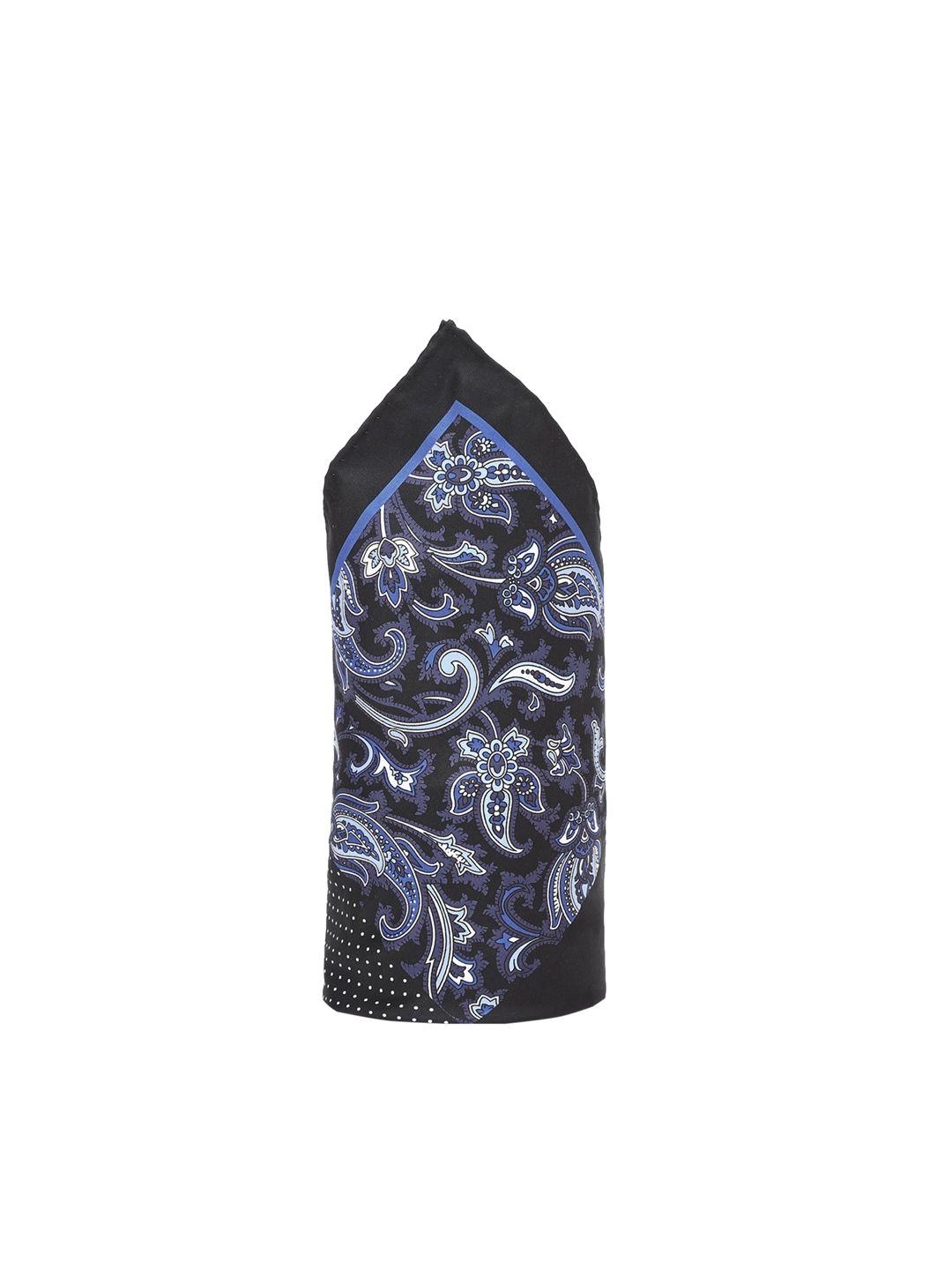 louis philippe men black & blue printed silk pocket square