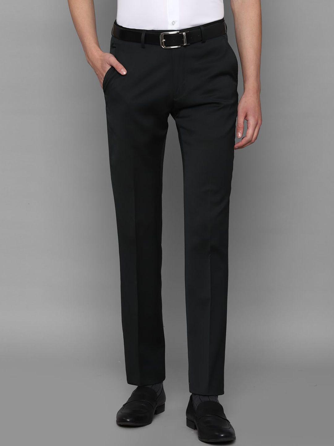 louis philippe men black regular fit solid trousers